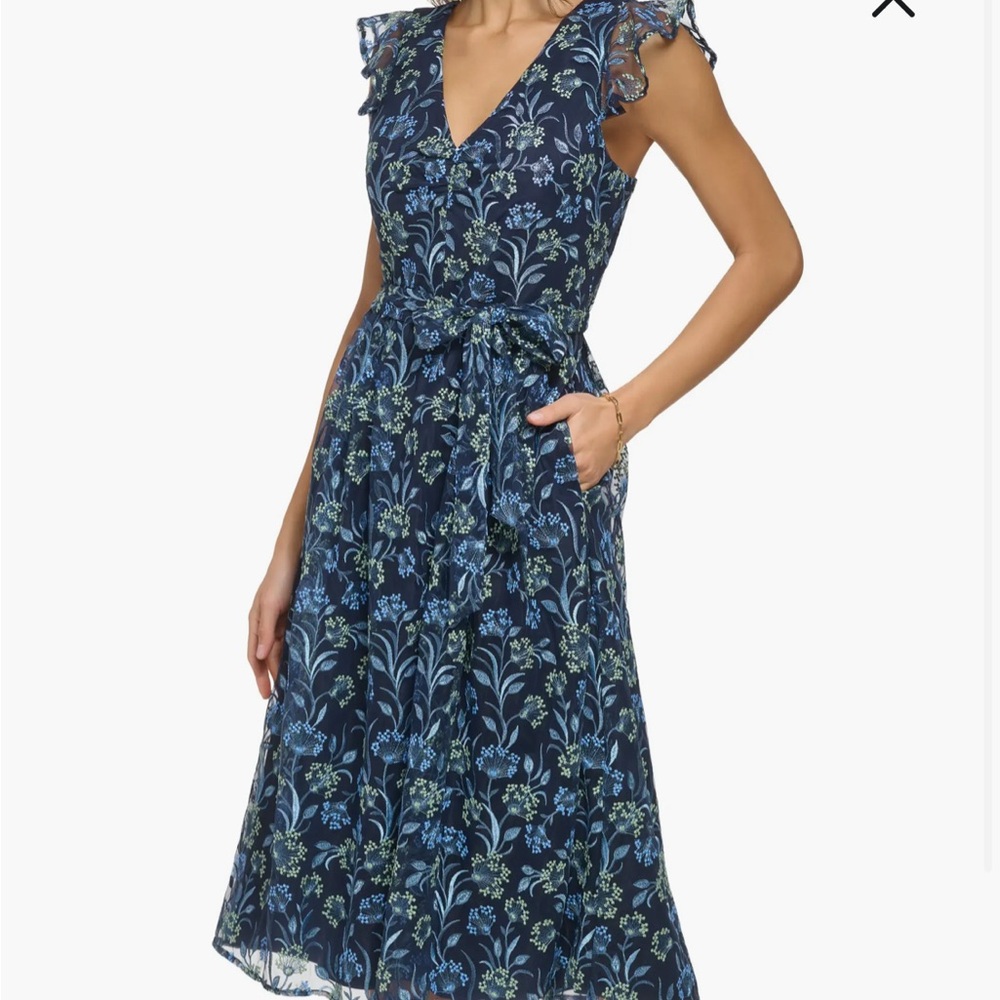 Floral Embroidered Dress with Sheer Sleeves
